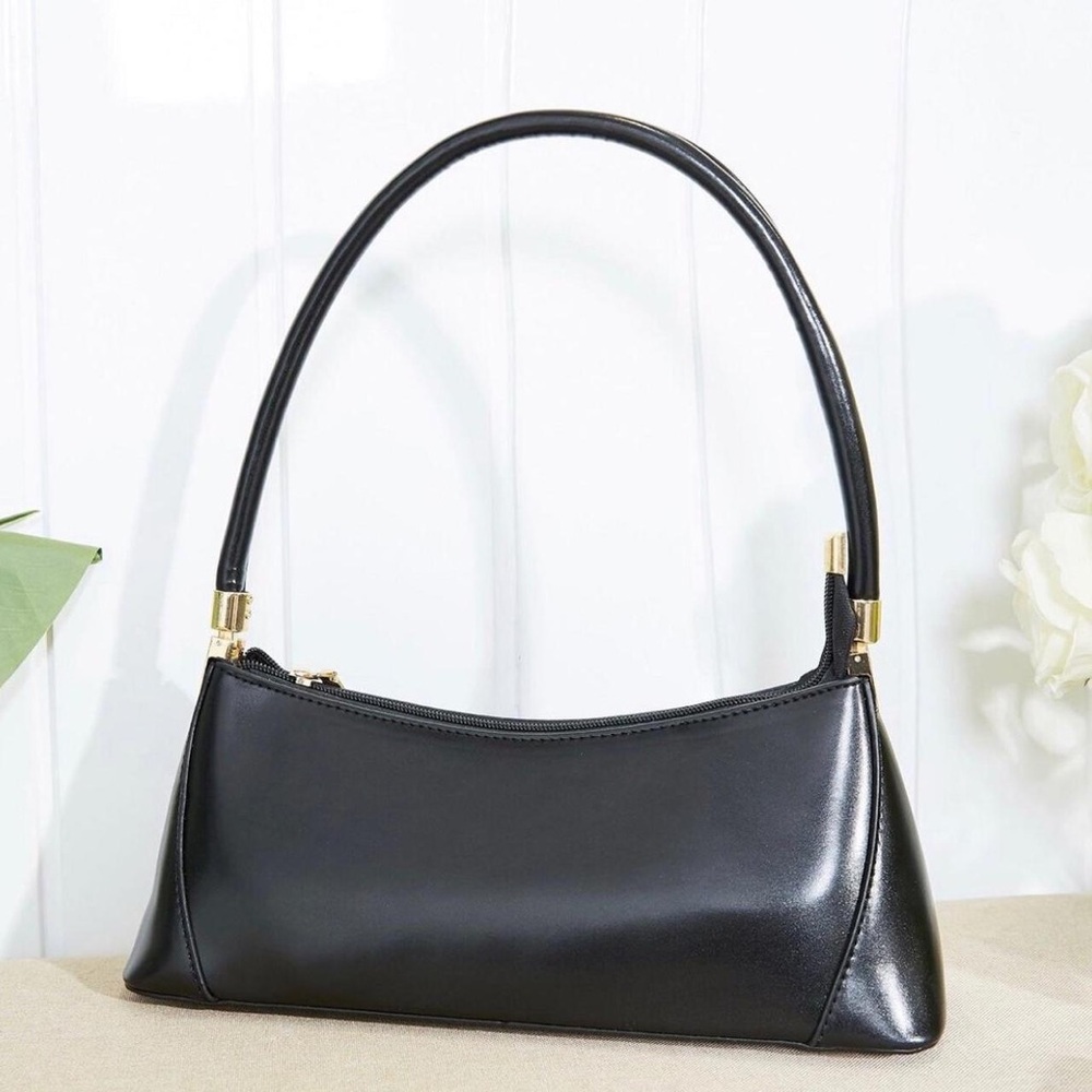 [SOLD]NEW Black Vegan Leather Baguette Shoulder Bag Clutch - Picture 5 of 8